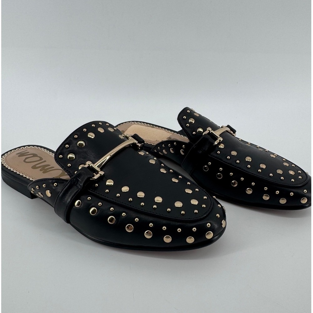 Sam‎ Edelman Marilyn Mules Womens 7 Black Leather Gold Studded Horsebit Flat